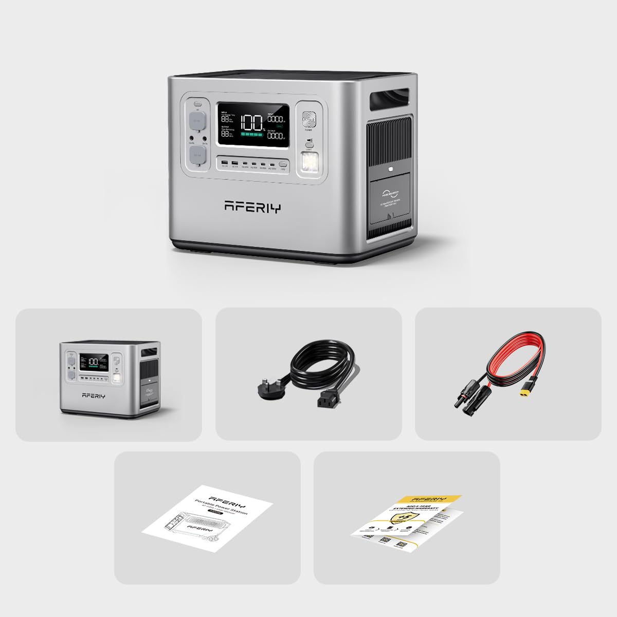 AFERIY 2400W Portable Power Station 2048Wh LiFePO4 with 200W Solar Panel – Solar Generator Kit, App Control, 230V