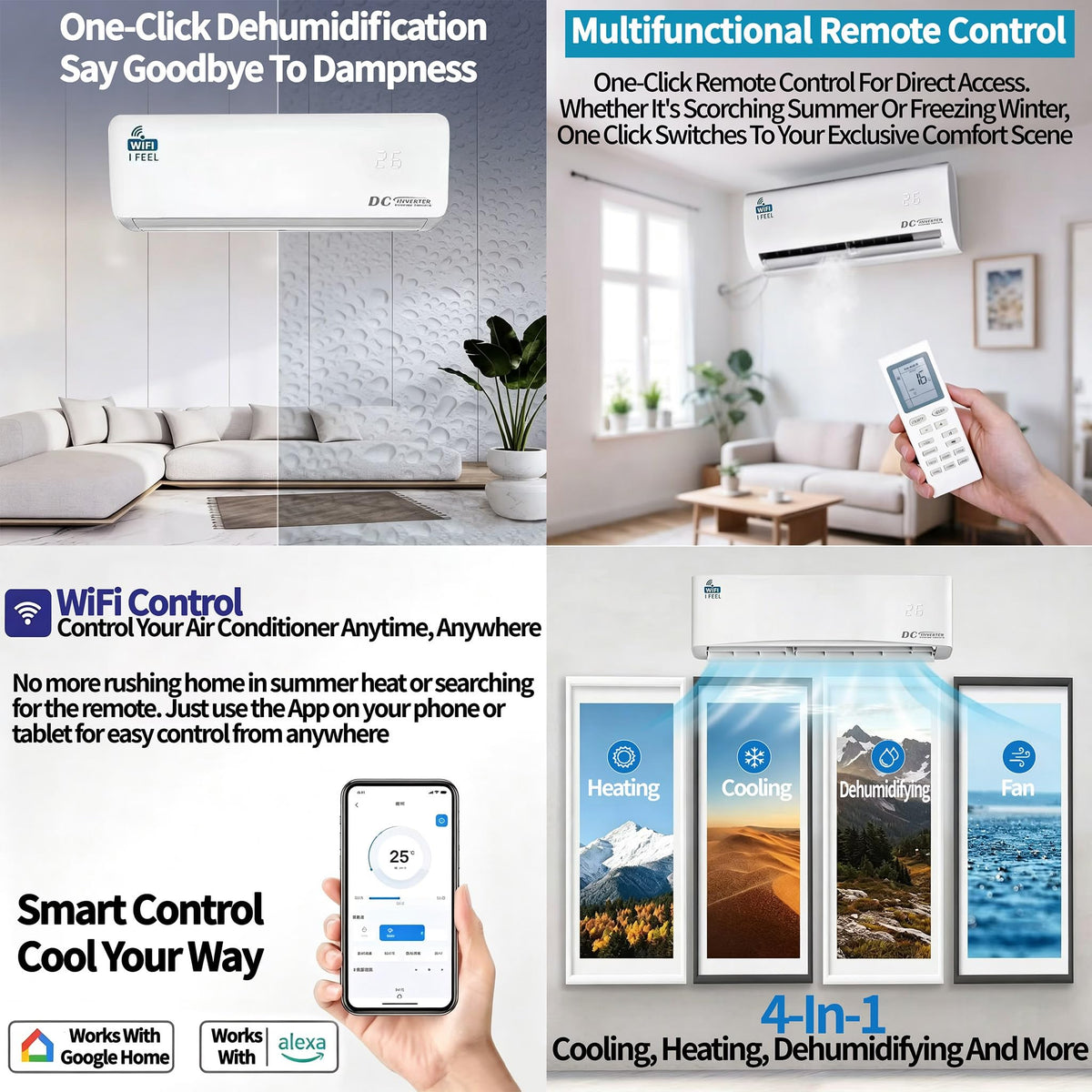 18000 BTU Split Air Conditioner with Heat Pump – Wall Mounted Mini Split AC, Wi-Fi, 5.3 kW, A++, 240V