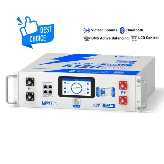 48V 100Ah LiFePO4 Server Rack Battery 5120Wh – Solar Battery Storage for Off-Grid & Home Backup